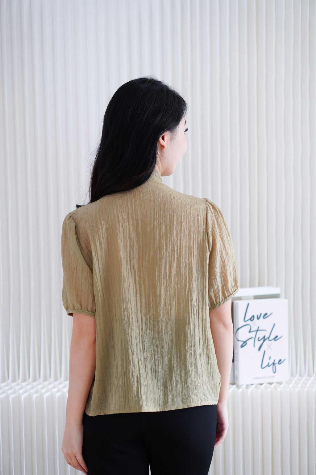 Iselle Sheer Choker Top in Olive Khaki