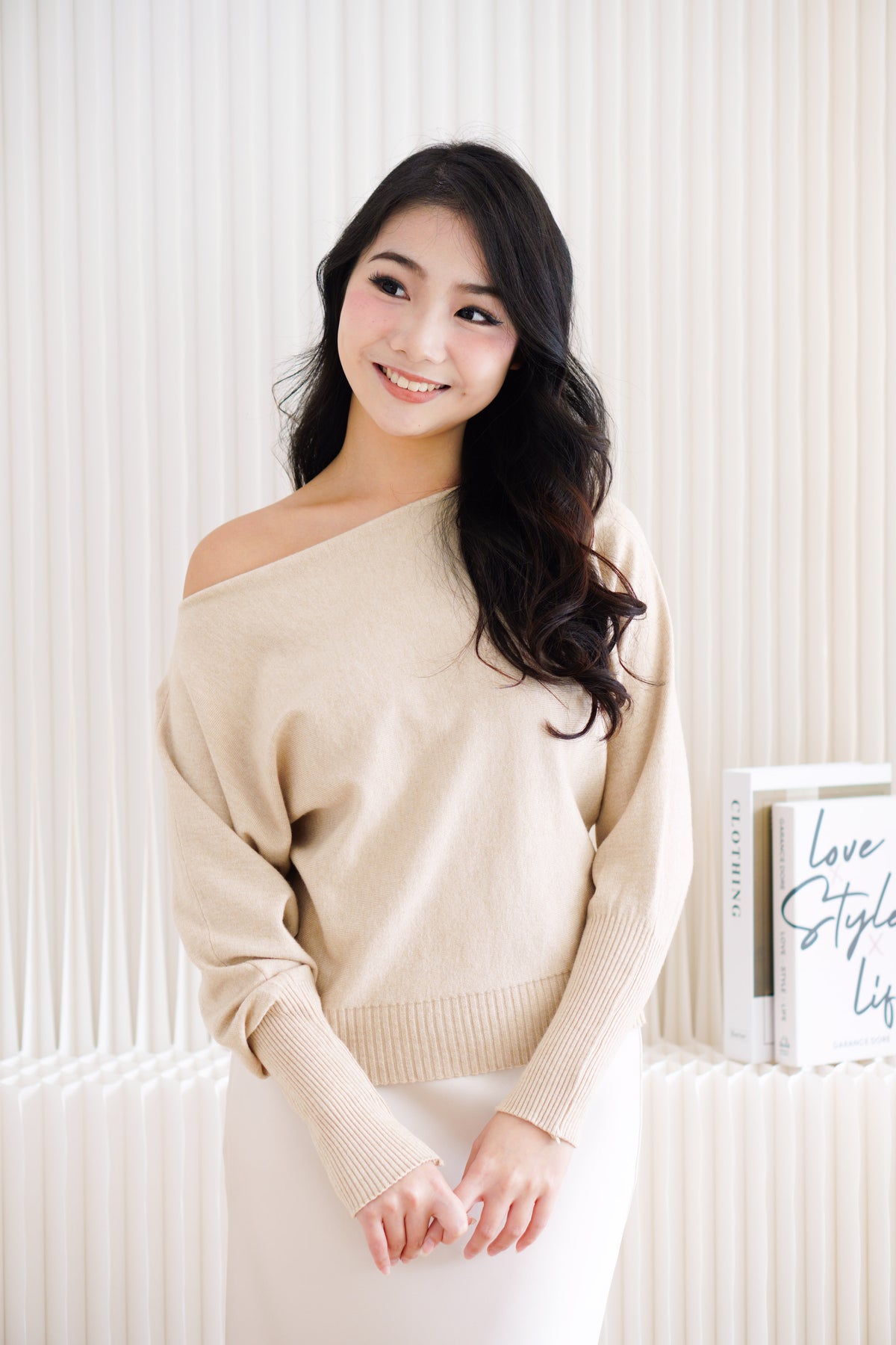 Enya Oversized Toga Knit Sweater in Light Khaki