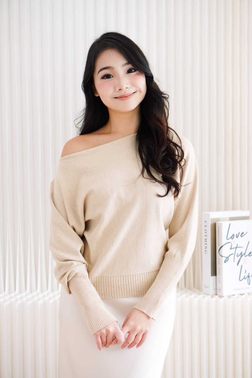 Enya Oversized Toga Knit Sweater in Light Khaki