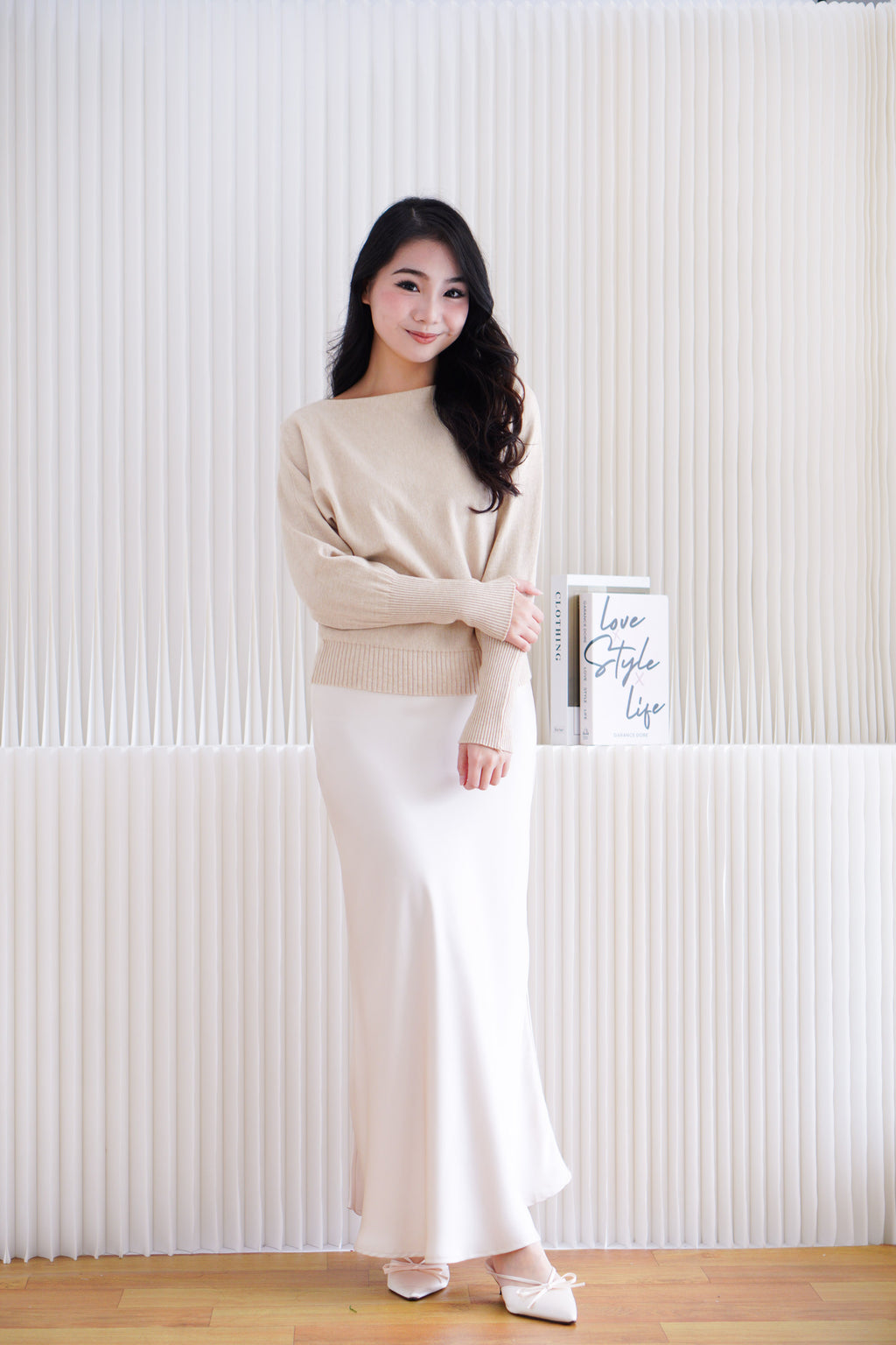 Enya Oversized Toga Knit Sweater in Light Khaki