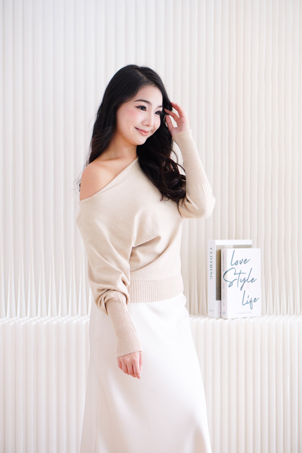 Enya Oversized Toga Knit Sweater in Light Khaki