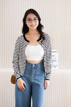 (BACKORDER) Juna Stripes Knit Cardigan Top in Black & White