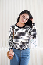 (BACKORDER) Juna Stripes Knit Cardigan Top in Black & White