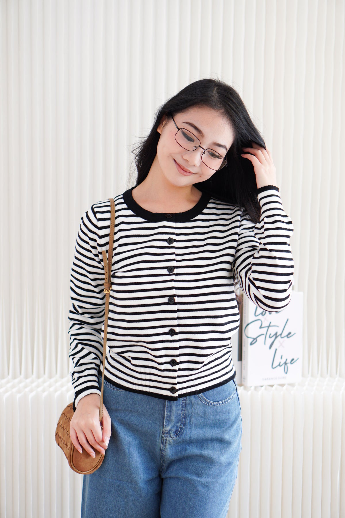 (BACKORDER) Juna Stripes Knit Cardigan Top in Black & White