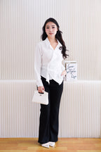 Novo Asymmetric Wrap Button Down Collar Top in White