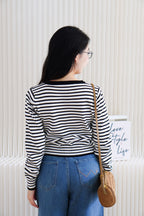 (BACKORDER) Juna Stripes Knit Cardigan Top in Black & White
