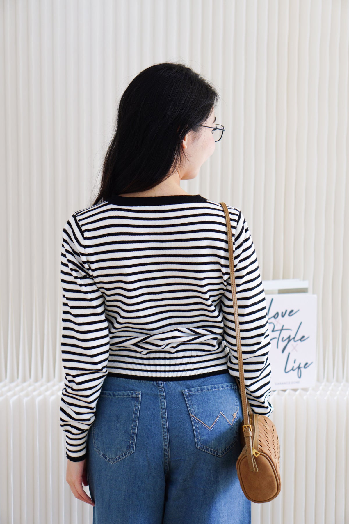 (BACKORDER) Juna Stripes Knit Cardigan Top in Black & White