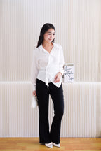 Novo Asymmetric Wrap Button Down Collar Top in White