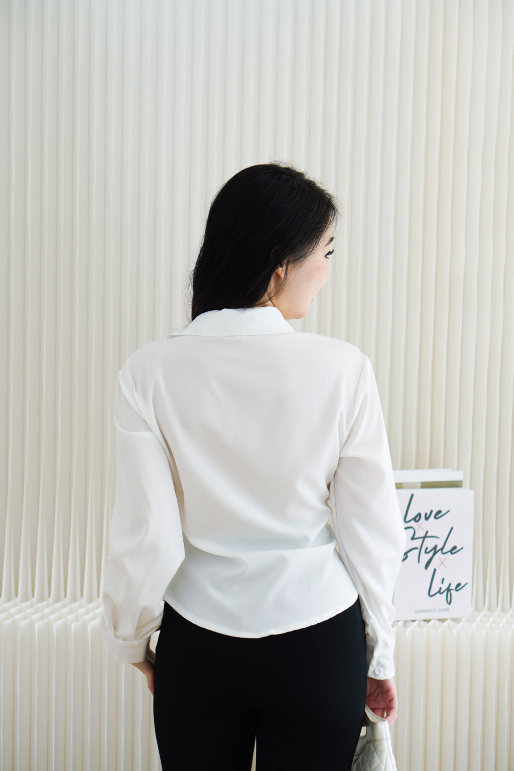 Novo Asymmetric Wrap Button Down Collar Top in White