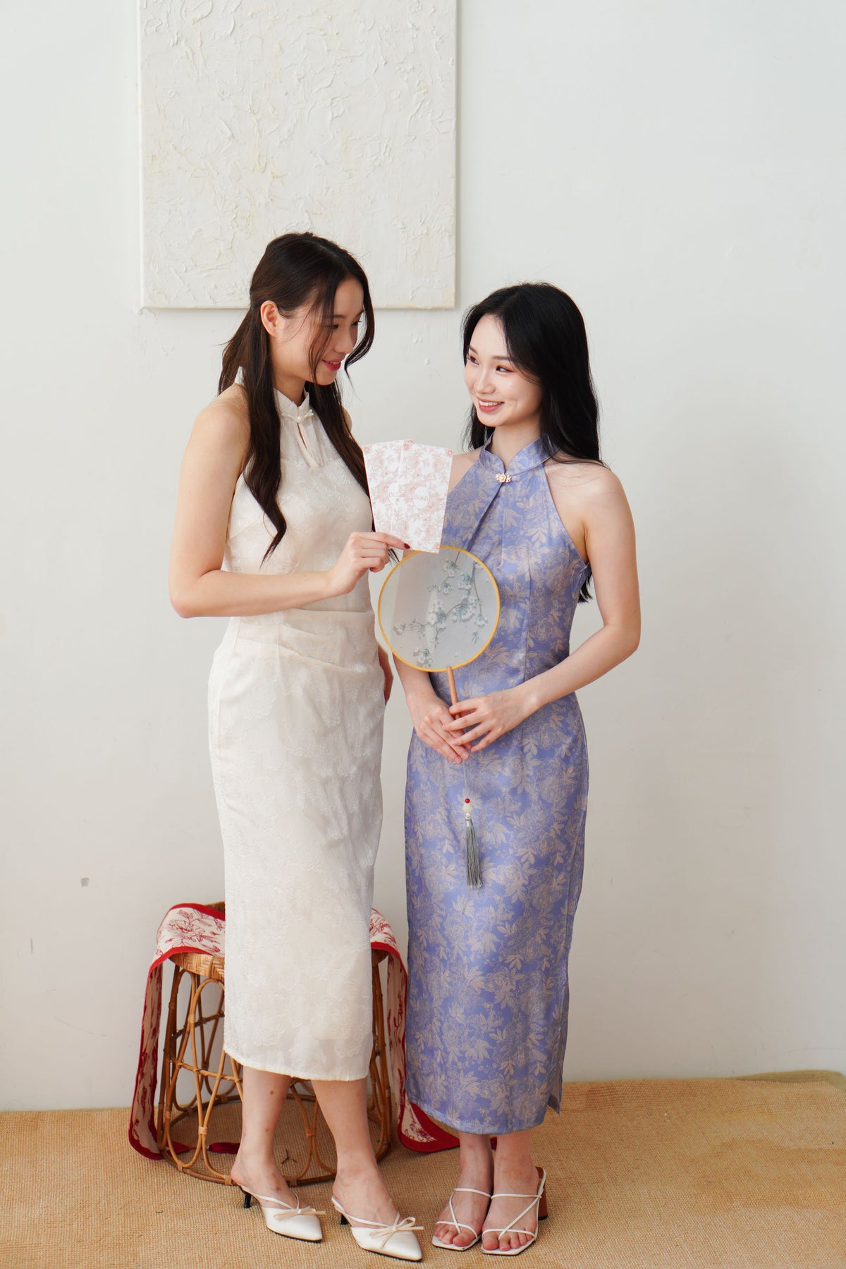 Qian Lan Halter Neck Floral Printed Cheongsam in Blue Purple