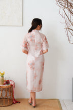 Xuan Wen Mid Sleeves Floral Maxi Cheongsam in Peach Pink