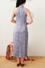 Qian Lan Halter Neck Floral Printed Cheongsam in Blue Purple