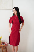 Xiao Qing Flutter Sleeves Mini Cheongsam in Red