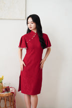 Xiao Qing Flutter Sleeves Mini Cheongsam in Red