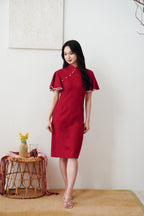 Xiao Qing Flutter Sleeves Mini Cheongsam in Red