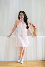 Tiffy Floral Halter Backless Dress in Light Pink