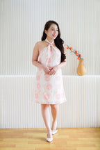 Tiffy Floral Halter Backless Dress in Light Pink