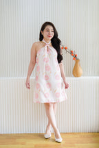 Tiffy Floral Halter Backless Dress in Light Pink