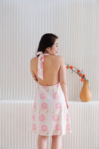 Tiffy Floral Halter Backless Dress in Light Pink
