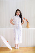 Hao Ran Short Sleeves Floral Cheongsam In Purple and White