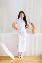 Hao Ran Short Sleeves Floral Cheongsam In Purple and White