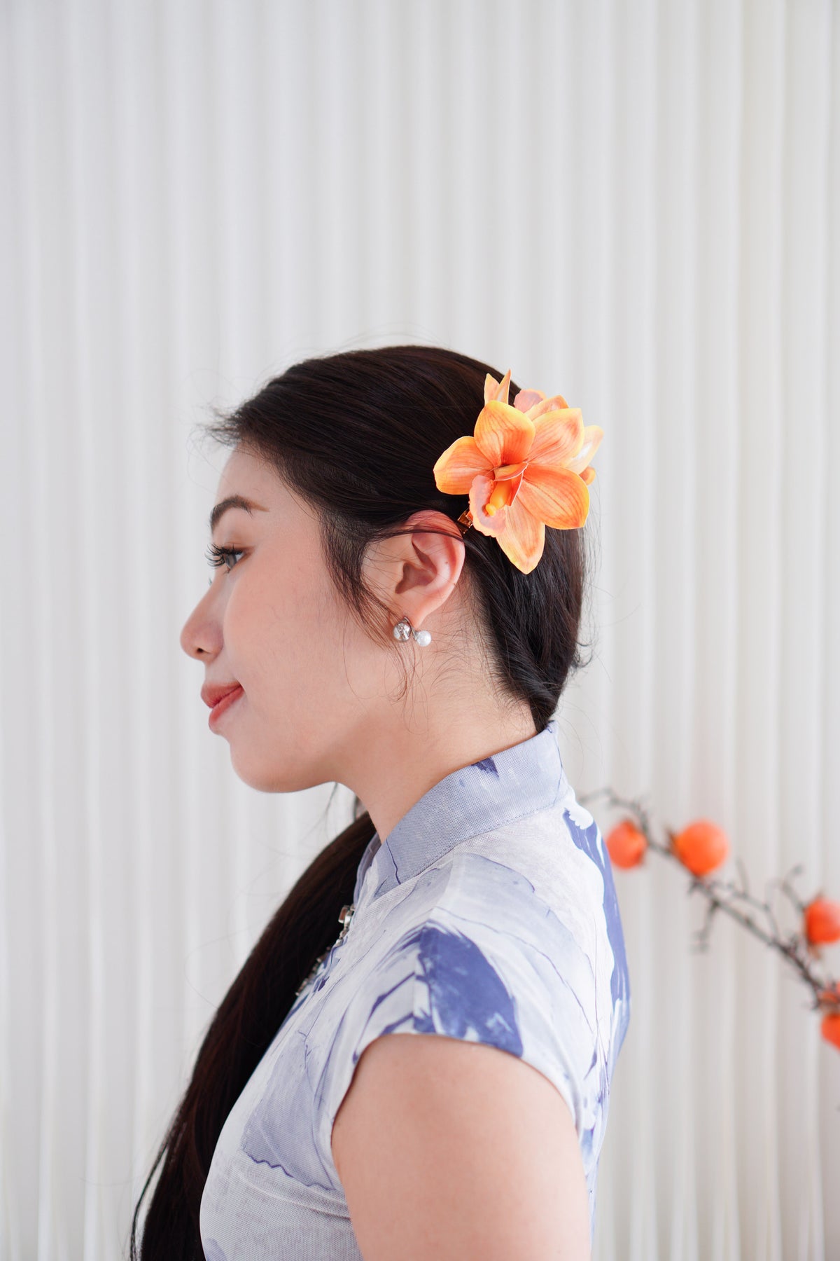 Statement Flower Hair Clip in Sunset Orange