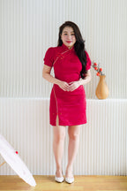 Xiao Ru Puffy Sleeves Mini Cheongsam in Red