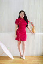 Xiao Ru Puffy Sleeves Mini Cheongsam in Red