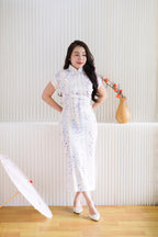 Hao Ran Short Sleeves Floral Cheongsam In Purple and White