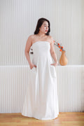 Elio Linen Maxi Tube Dress with Pocket in Light Beige