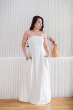 Elio Linen Maxi Tube Dress with Pocket in Light Beige