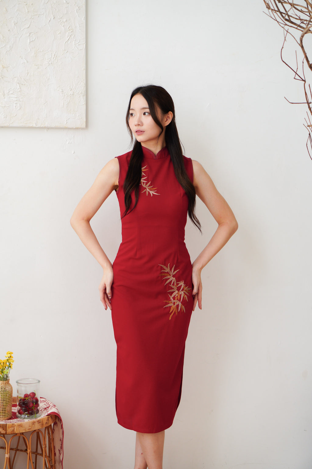 Zhu Rui High Neck Modern Cheongsam in Red