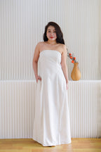 Elio Linen Maxi Tube Dress with Pocket in Light Beige