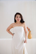 Elio Linen Maxi Tube Dress with Pocket in Light Beige