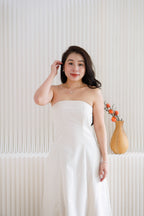 Elio Linen Maxi Tube Dress with Pocket in Light Beige