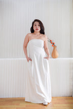 Elio Linen Maxi Tube Dress with Pocket in Light Beige