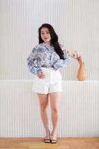 Primelle Floral Button Down Blouse Top in Blue