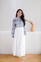 Primelle Floral Button Down Blouse Top in Blue