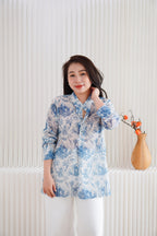 Primelle Floral Button Down Blouse Top in Blue