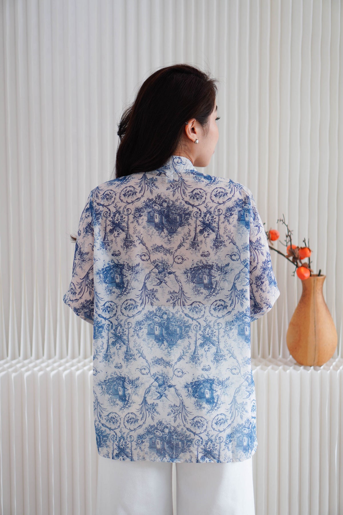 Primelle Floral Button Down Blouse Top in Blue
