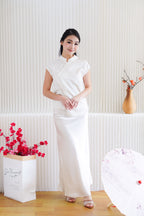 Elira Maxi A-line Satin Skirt in Champagne Cream