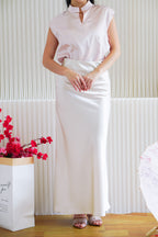 Elira Maxi A-line Satin Skirt in Champagne Cream