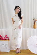 Jing Wen Modern Cheongsam 2 Piece Skirt Set in Cream