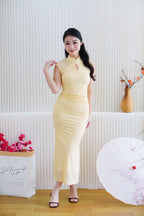 Si Yuan Lace Ruched Bodycon Cheongsam in Light Yellow