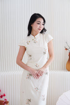 Jing Wen Modern Cheongsam 2 Piece Skirt Set in Cream