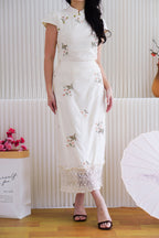 Jing Wen Modern Cheongsam 2 Piece Skirt Set in Cream