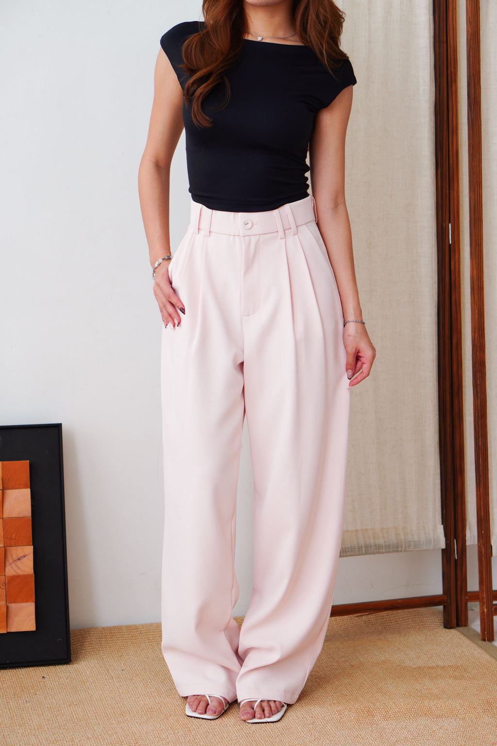 Clara Wide Legged Pants by Bash in Baby Pink