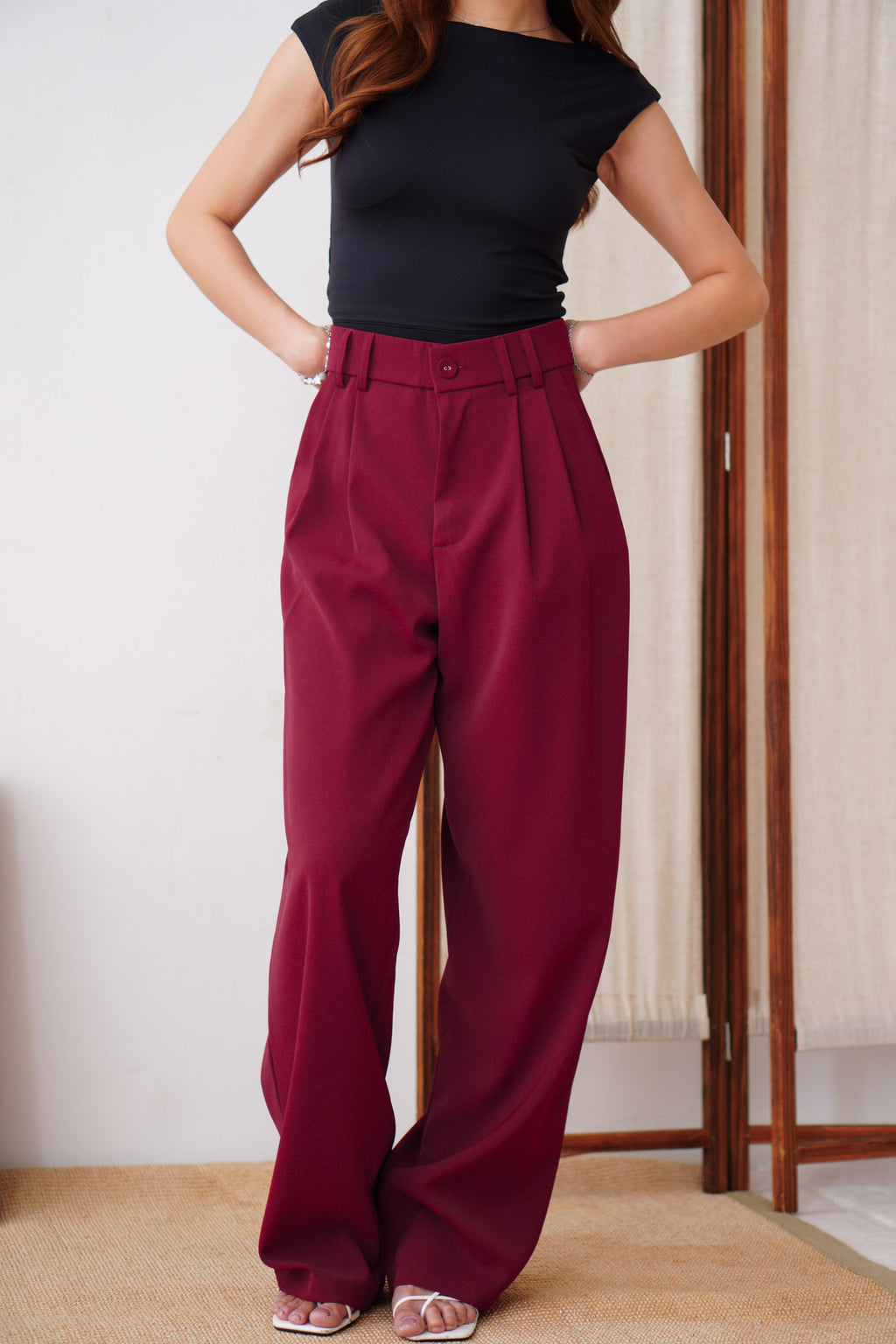 Clara Wide Legged Pants by Bash in Cherry Red