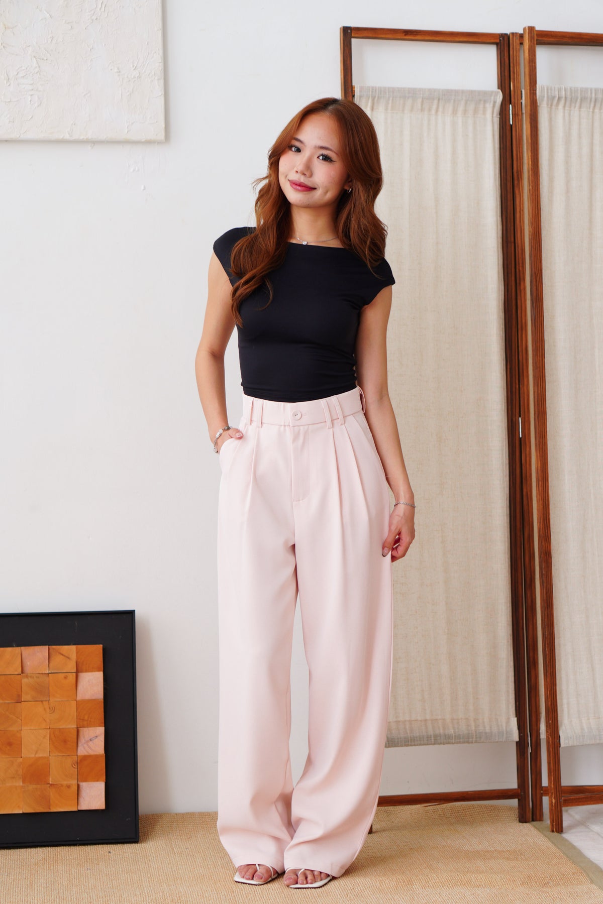 Clara Wide Legged Pants by Bash in Baby Pink