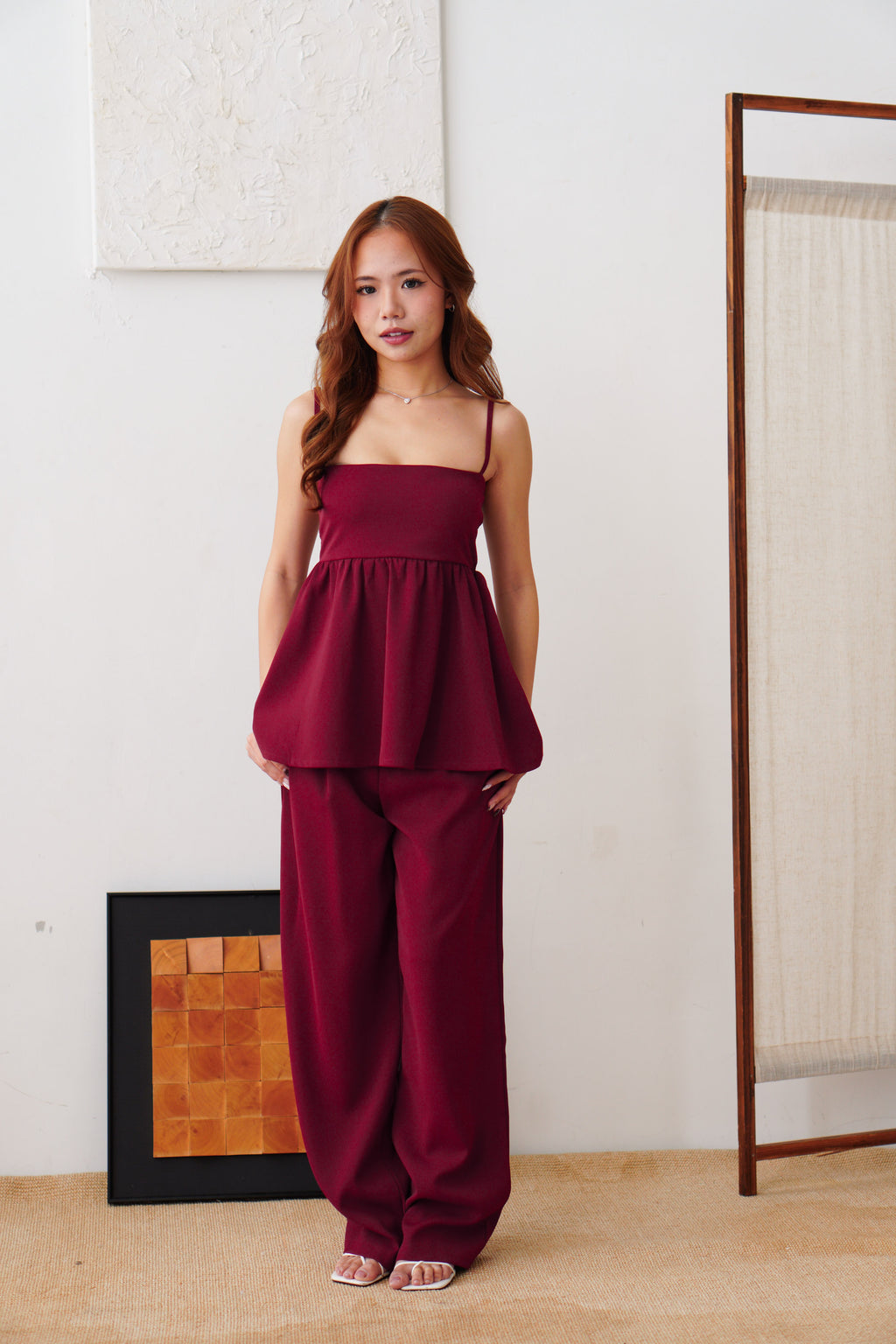 Clara Wide Legged Pants by Bash in Cherry Red